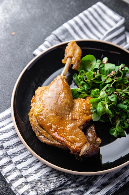 duck confit leg meat fresh meal food snack on the table copy space food background rustic top view