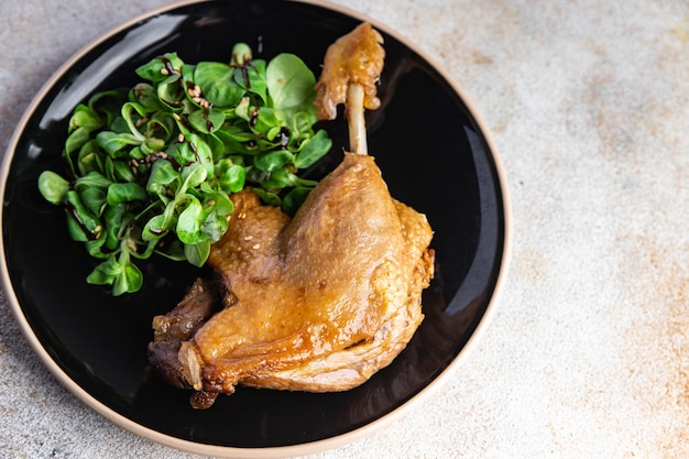 duck confit leg meat fresh meal food snack on the table copy space food background rustic top view