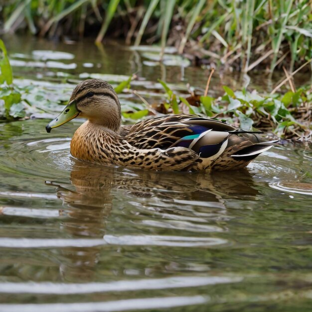 Photo a duck is swimming in the water with the reflection of another duck