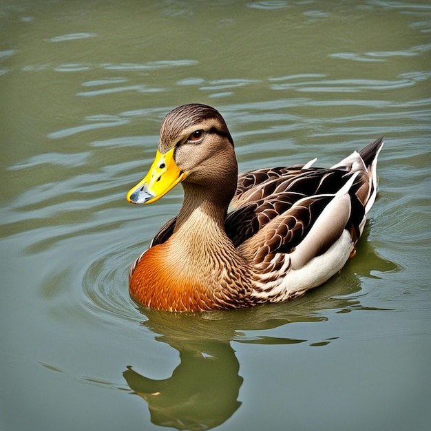 Photo a duck is swimming in the water with a reflection of the duck on the water