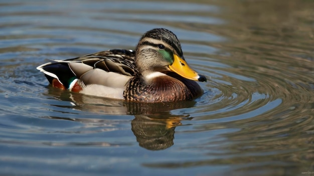 Photo a duck is swimming in the water with a reflection of its head