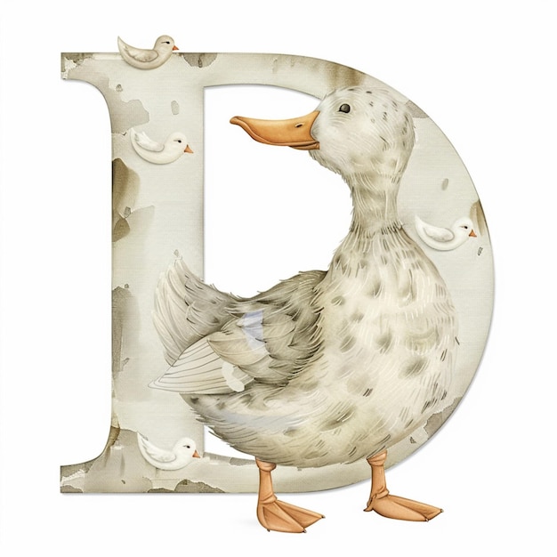 Photo a duck and the letter d designed in nursery art style