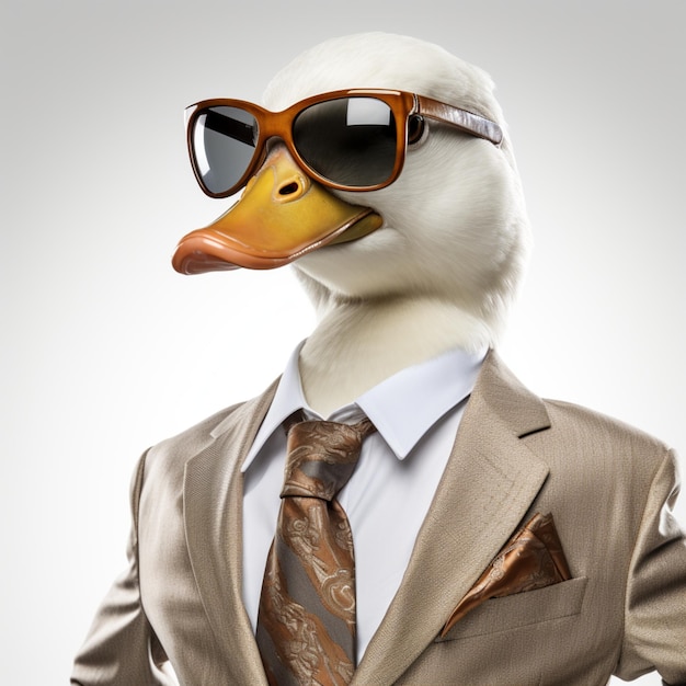 Photo duck wearing business man suit and sunglasses