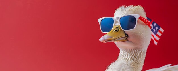 Photo a duck with sunglasses on his head and the other one has a red background