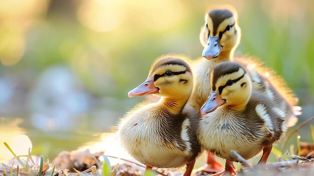 Ducklings Swimming in a Pond