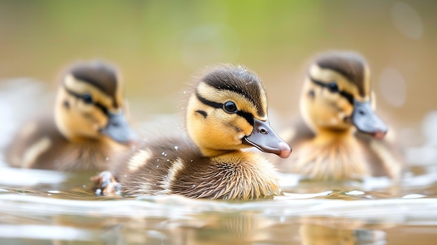 Ducklings Swimming in a Pond