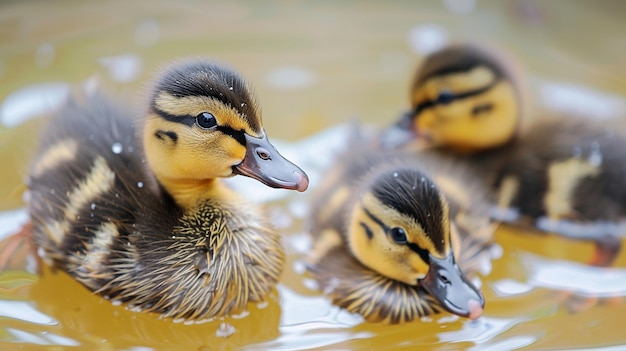 Photo ducklings swimming in a pond