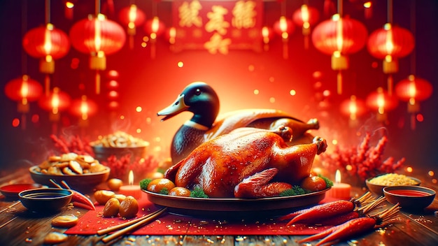 Ducks pay homage to the gods during the Chinese New Year festival picture of AI Generate