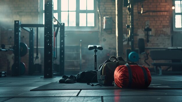 Duffel bag on gym floor