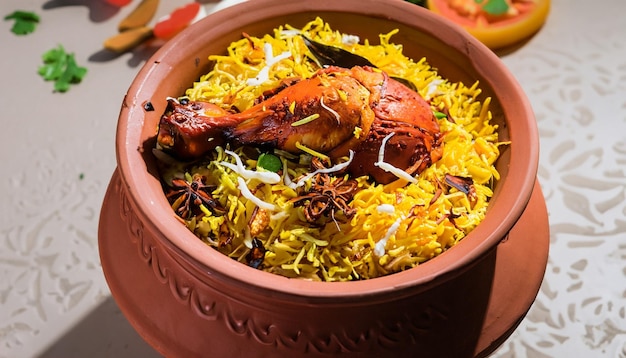 dum handi chicken biryani is prepared in an earthen or clay pot called haandi