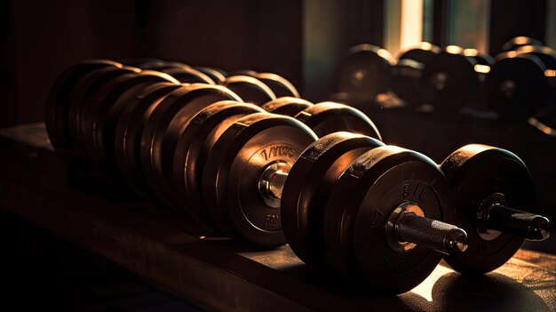 Dumbbell barbell and workout in the gym