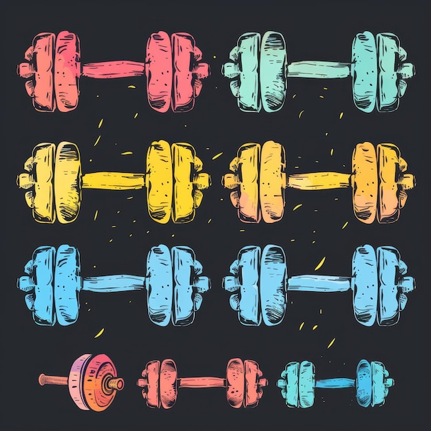 Dumbbell icon gym equipment weightlifting symbol bodybuilding doodle sketched dumbbell accessories