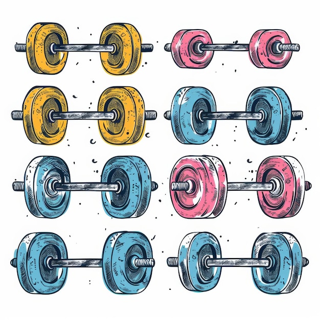 Dumbbell icon gym equipment weightlifting symbol bodybuilding doodle sketched logo hand drawn