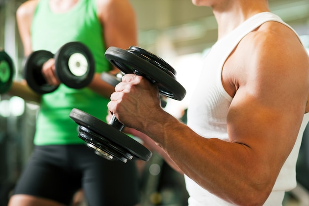 Dumbbell training in gym 