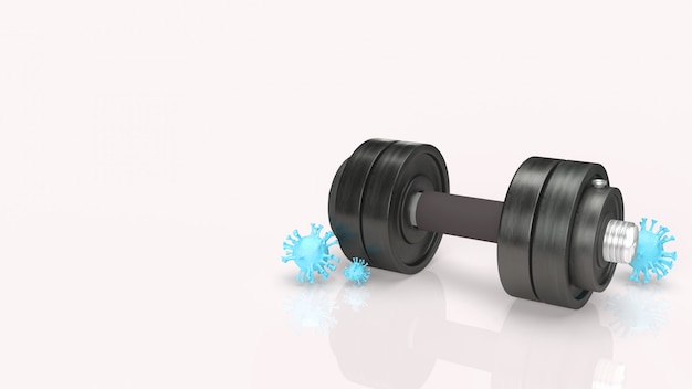 Dumbbell and  virus on white background for medical content 3d rendering.