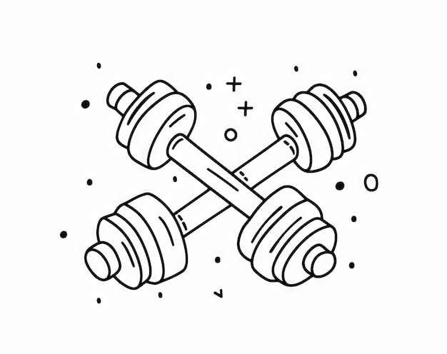 Photo dumbbell with continuous oneline modern illustration exercise equipment with a single line drawing