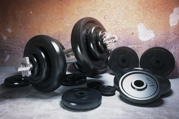 Dumbbells on concrete floor