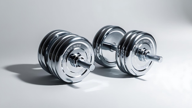 Photo dumbbells for exercise isolated on solid backgrounde