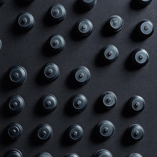 Dumbbells from Above Gym Equipment on Black Mat Editorial Photography