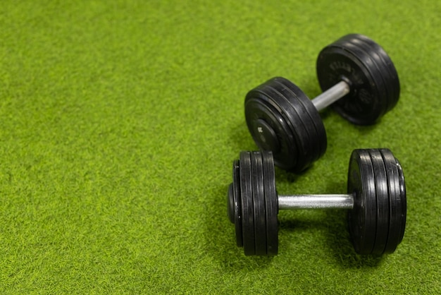 Dumbbells in the gym sport concept