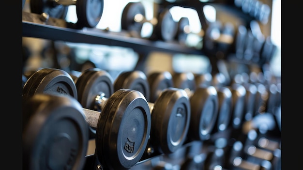 Dumbbells On Stand In Gym