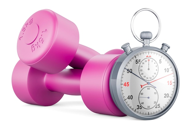 Dumbbells for Strength Training with stopwatch 3D rendering