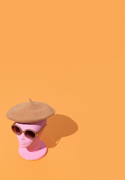 Dummy fashion paris lady in stylish beige beret Autumn fall winter concept Minimalist isometric wallpaper