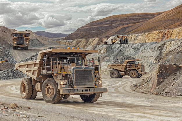 a dump truck with a large load of coal in the background