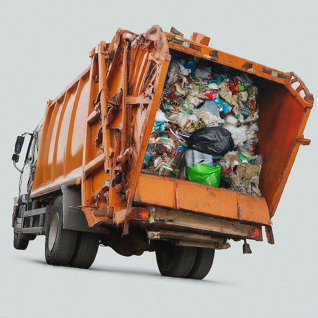 Photo a dumpster with garbage in it and a plastic bag on the back