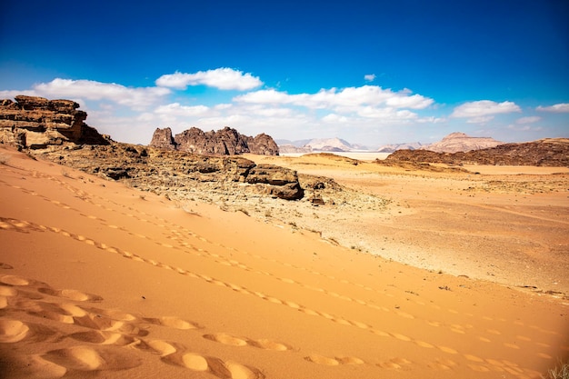 Dunes and rocks in the wadi rum desert