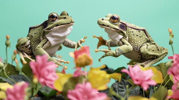 Duo of Fabric Frogs Hopping