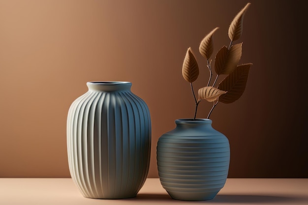 Duo of minimalist beige vases Illustration AI Generative