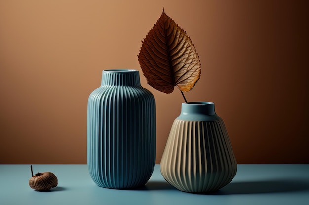 Duo of minimalist beige vases Illustration AI Generative