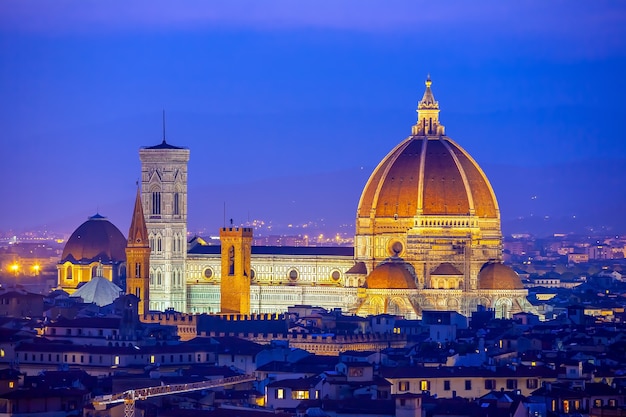 Duomo and Florence city downtown skyline cityscape of Tuscany Italy at twilight