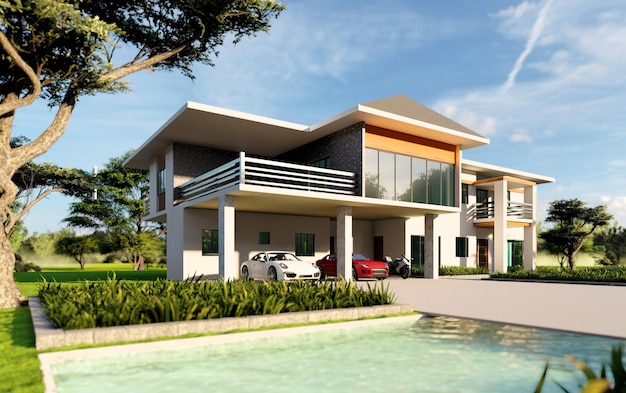 Duplex house 3d render left side view