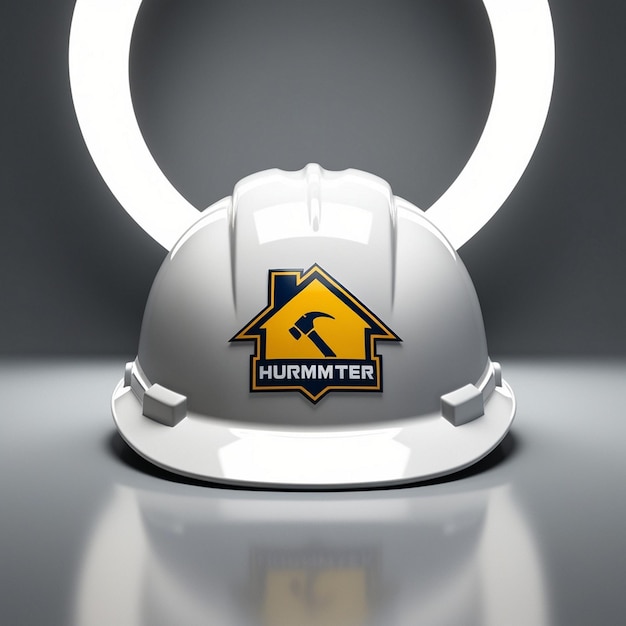 Durable White Helmet with Striking House and Hammer Logo