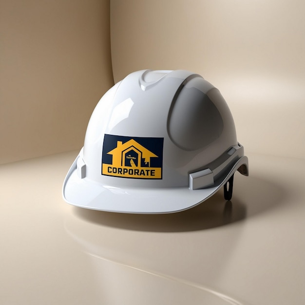 Photo durable white helmet with striking house and hammer logo