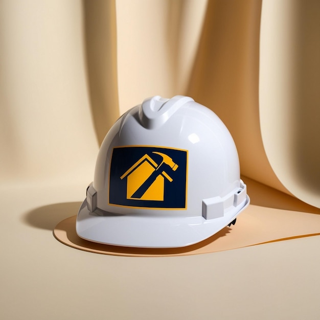 Durable White Helmet with Striking House and Hammer Logo