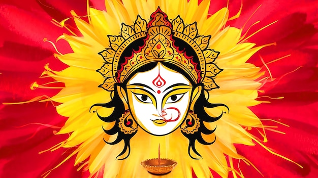 Durga puja poster of a goddess on her face on a watercolor background