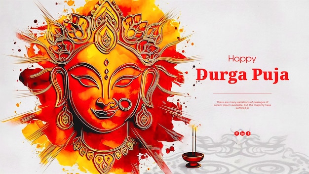 Durga puja poster of a goddess on her face on a watercolor background