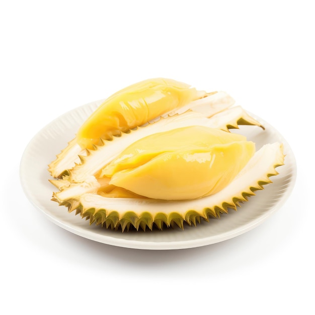 Durian fruit on a white plate isolated on a white background