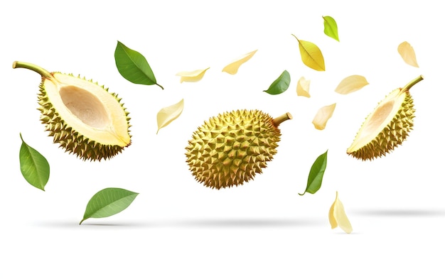 Photo durian fruit with leaves falling