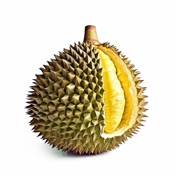 A durian fruit with a yellow center and a yellow center.