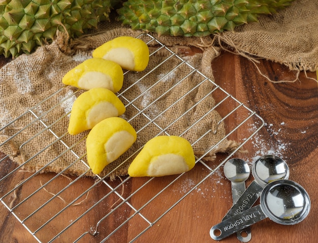 Durian and salted egg cookies with Durian shape