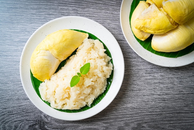 Durian sticky rice on plate