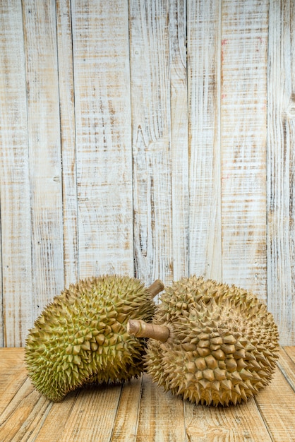 Durian on wood background,King of fruits