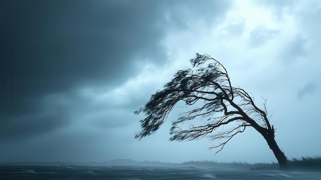 Photo during a storm the mighty tree showcased the resilience and strength of nature by resisting strong winds creating an intense atmosphere