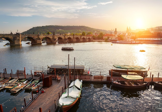 Dusk over the Charles Bridge in Prague, Czech Republic