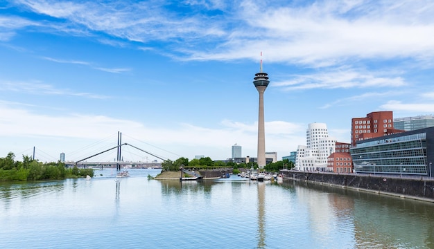 Dusseldorf Medienhafen skyline view at a cloudy day