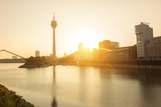 Dusseldorf skyline at sunrise